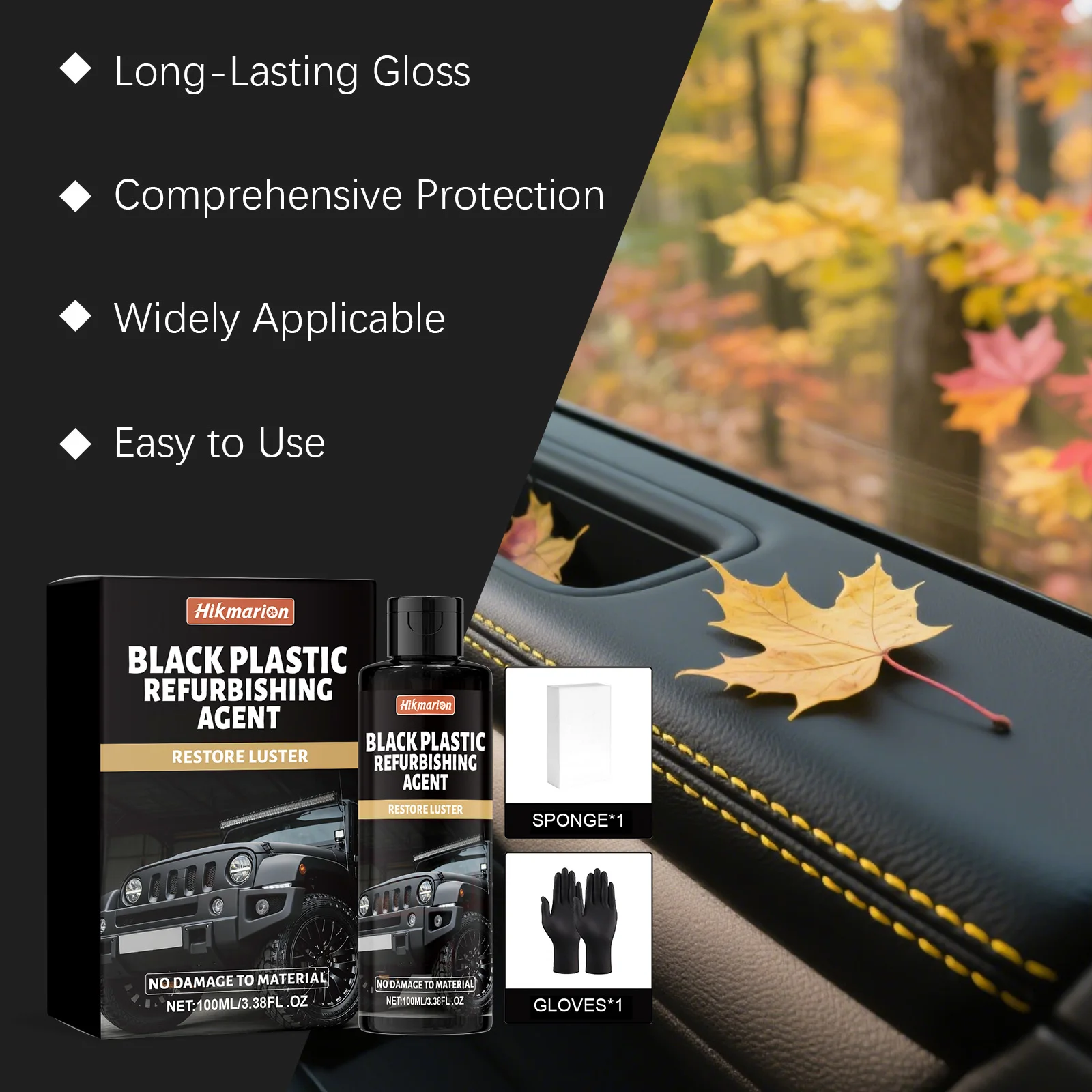 Eco-Friendly Car Plastic Restorer Instant Water-Based Trim Rubber Restorer Faded Plastic Repair UV Protect for Bumper Dashboard