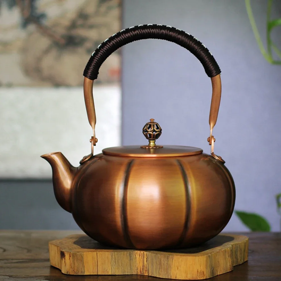 1.8L, Large Capacity Copper Tea Kettle, Large Pumpkin Boiling Water Kettle for Brewing Tea, Handmade Teapot, Healthy Tea Set