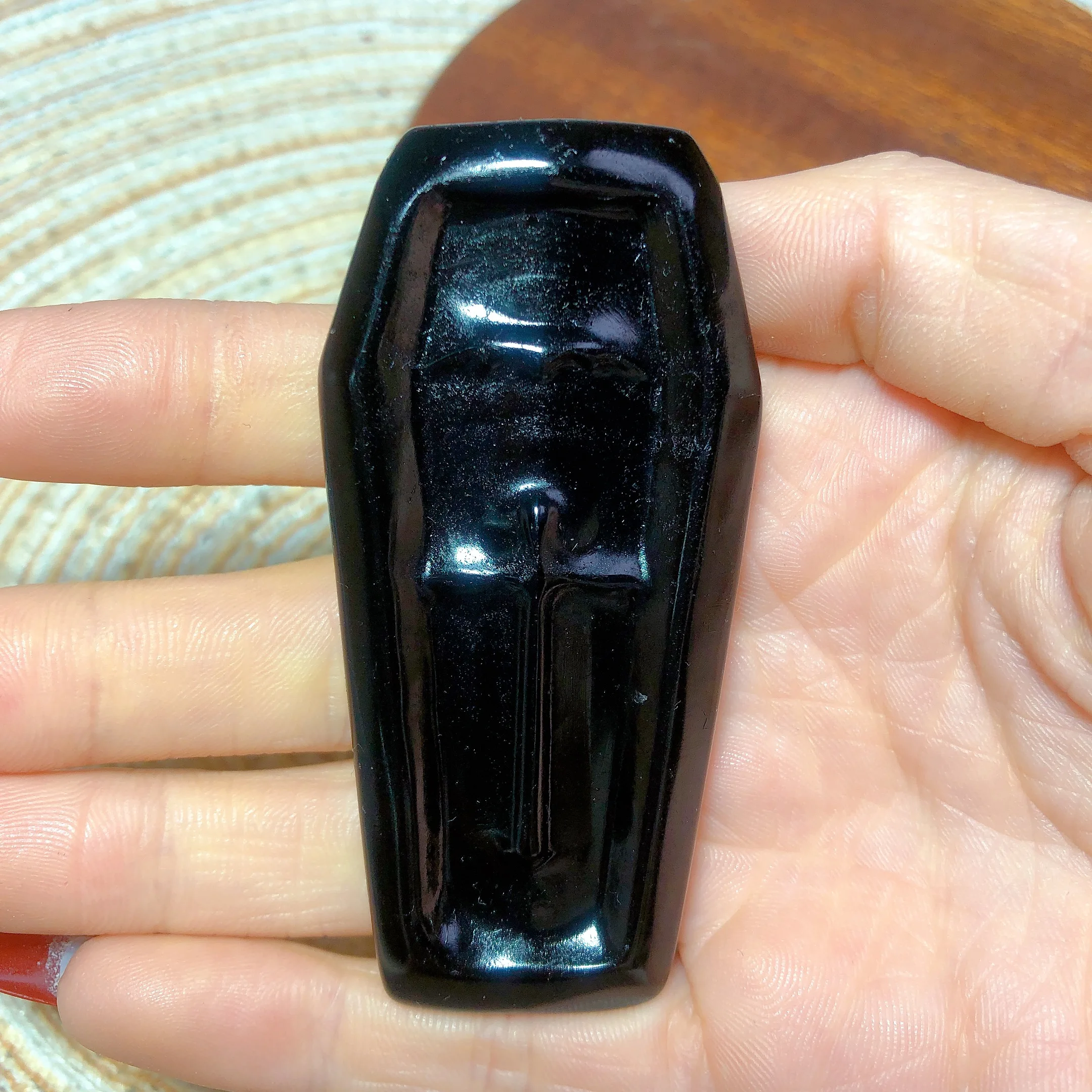 

Natural Crystal Black Obsidian Coffin Polished Energy Reiki Carving Ornament Witchcraft High Quality Home Decorations Room Decro