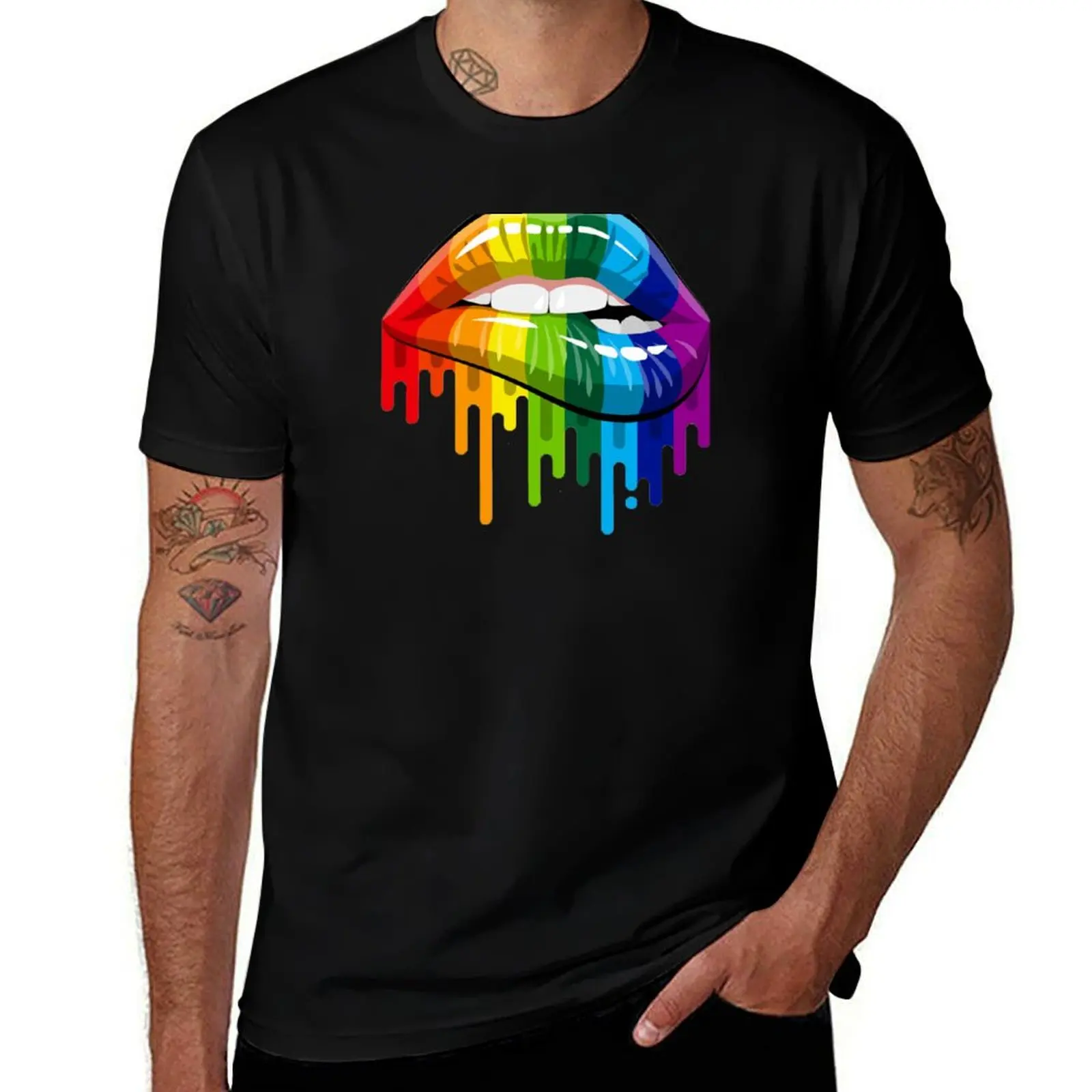 

man shirt cotton cotton man t T-Shirt T-Shirt cotton t 100% Rainbow tshirt Lips shirt