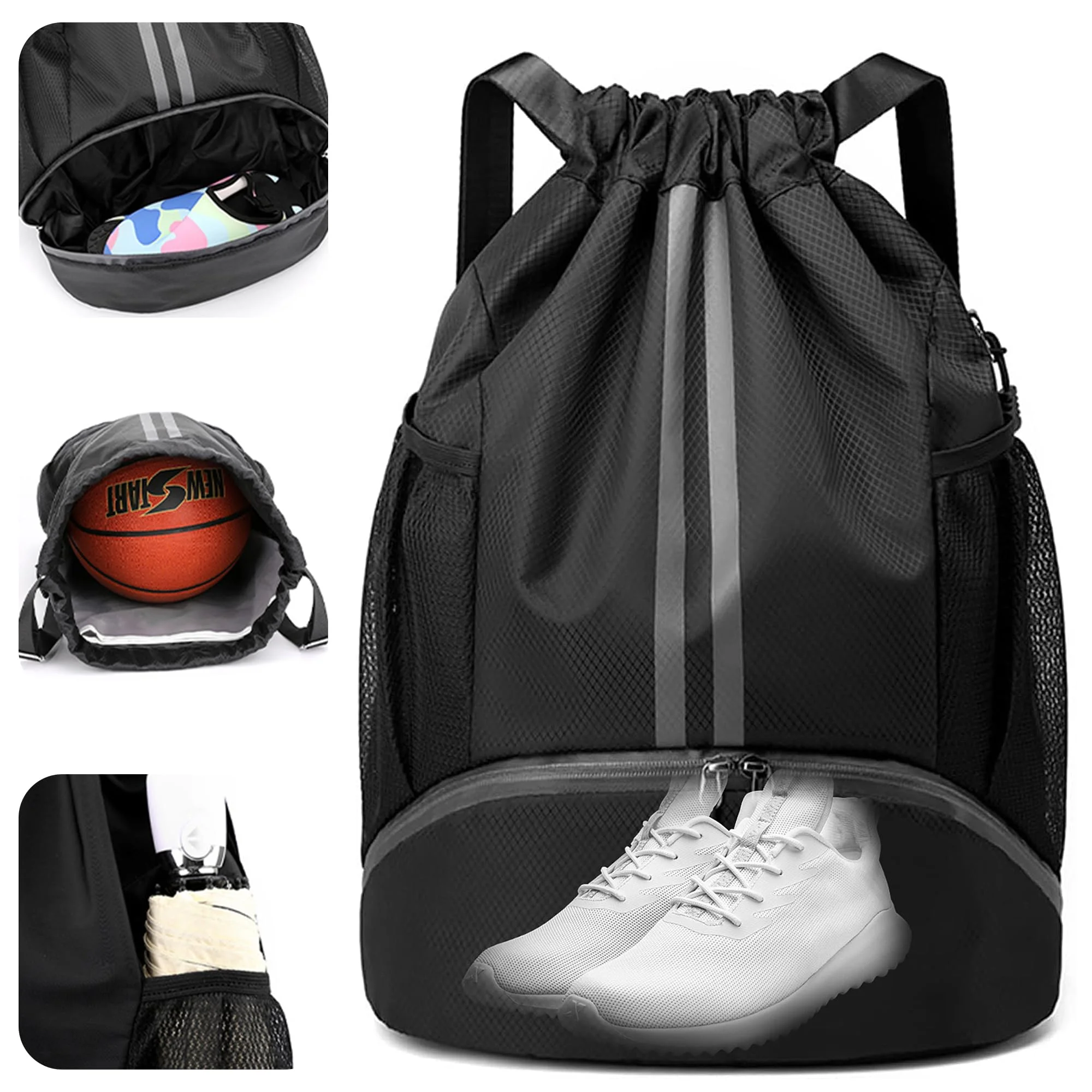 Basketball Bag, Swimming Bag, Dry Wet Separation Women's Storage Bag, Sports Backpack, Training and Fitness Drawstring Backpack