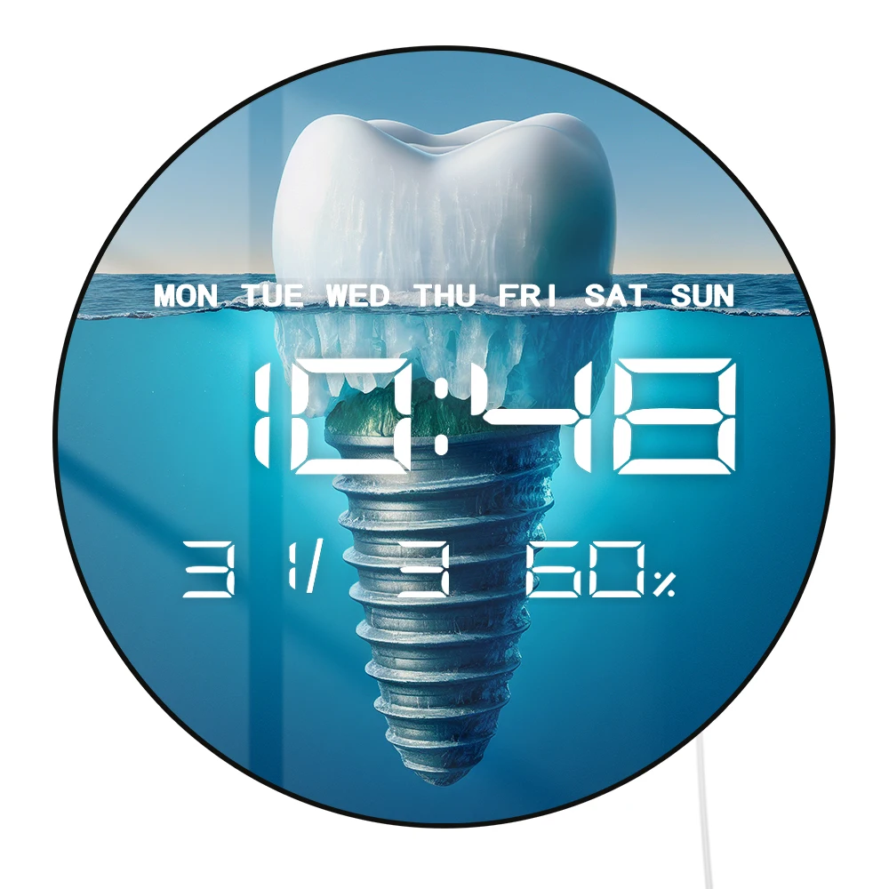Floating Iceberg Dentak Tooth LED Digital Wall Clock with Temperature Humidity Date Calendar Large Display Electronic Wall Clock