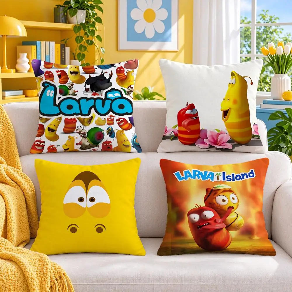 animation Larva Cushion Cover Throw Pillow Short Plush Fresh Bright Cushion for Bedroom Sofa Ornament Present Gift