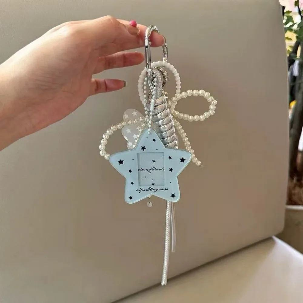 New Braided Rope Bow Wing Bag Pendant Heart Leather Bag Charm Keychain Pearl Decoration Star Photo Card Holder Bag Decoration