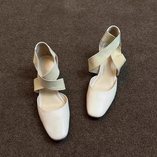 

Square Toe Unique Comfortable Chunky Heel Mary Jane Shoes 2025 Autumn New Fashion Versatile Crossover Strap Hollow Out Shoes