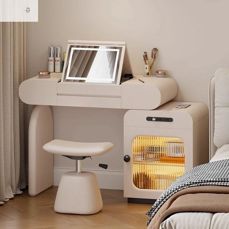 

New French modern small apartment dressing table cream style dresser storage cabinet integrated light luxury flip dresser