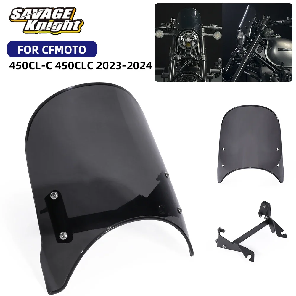 

For CFMOTO 450CL-C 2023-2024 Smoke Windshield Bobber Windscreen 450CLC CLC450 450 CLC CL-C Air Flow Wind Shield Bracket Support