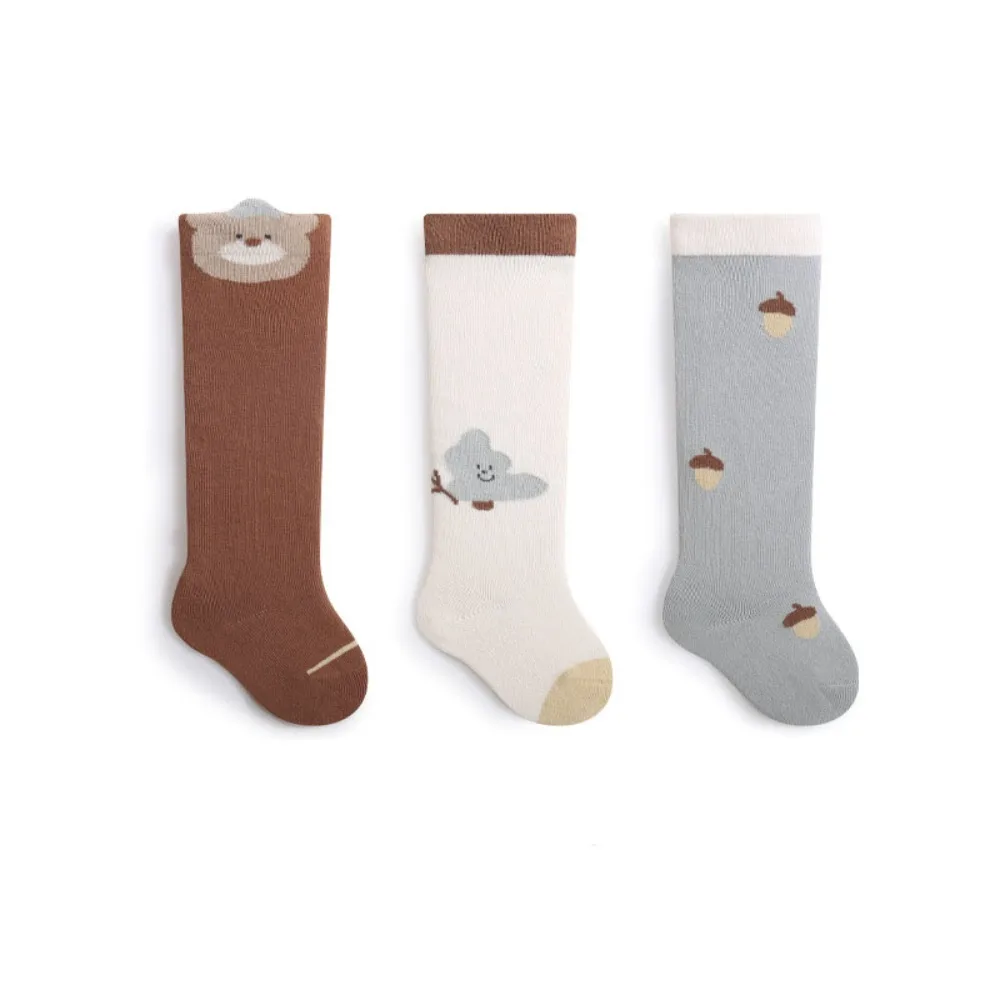 

3Pairs Warm Strawberry Calf Socks Baby Flower Animals Print Toddle Cotton Stockings Cute Cotton Baby Mid Tube Socks Kids