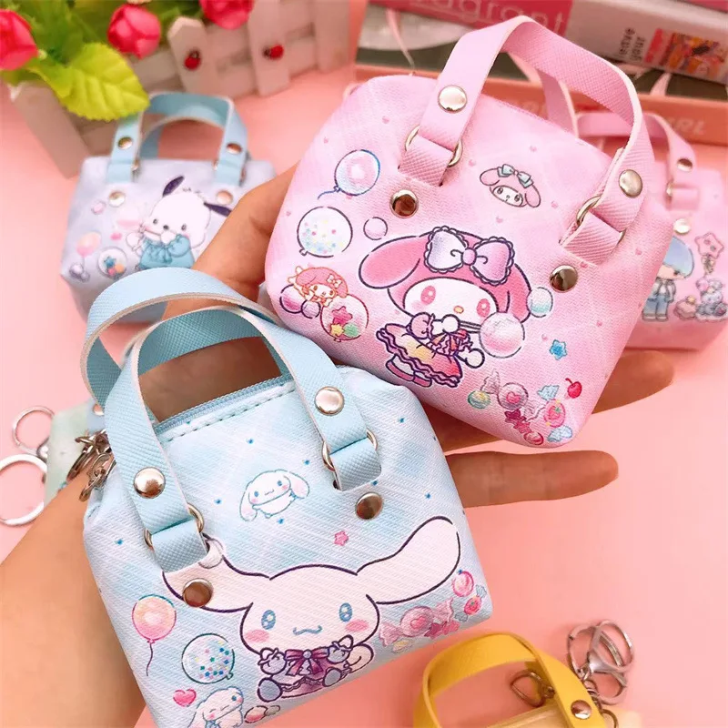 Kawaii Anime Sanrio Cinnamoroll Kuromi Portable Mini Coin Purse Cute Cartoon Hello Kitty Pochacco Keychain Headphone Bag