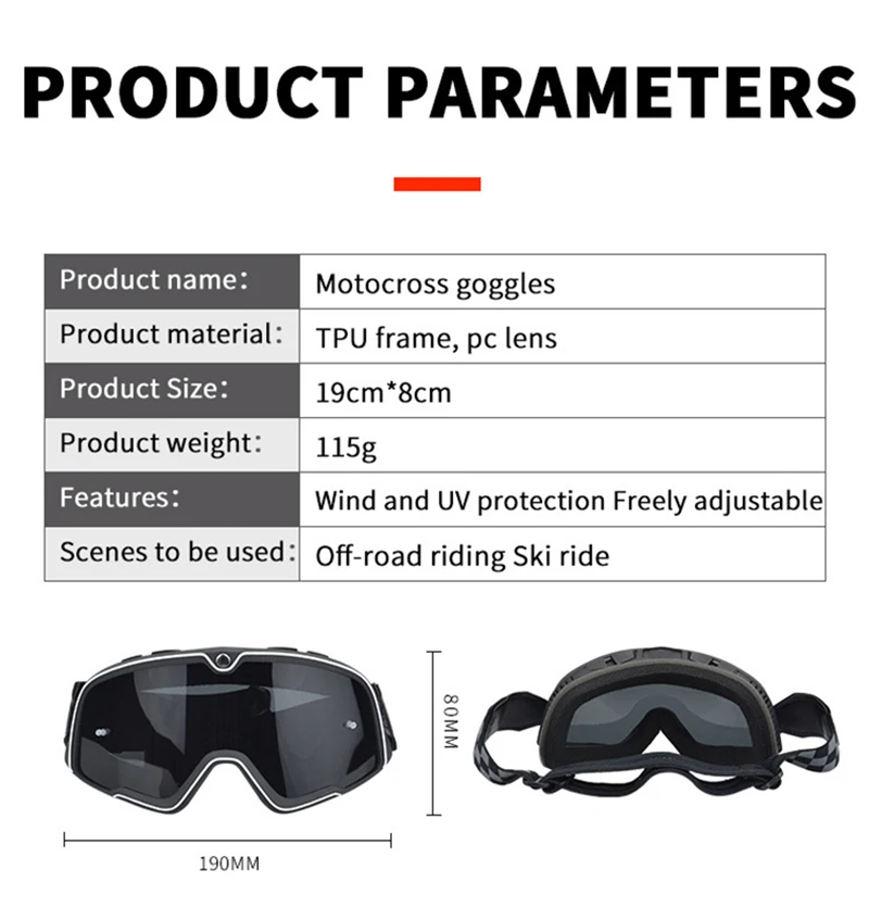 Motorcycle Dust Goggles Enduro Cross Glasses ATV Glasses Moto Motocross 100 Glasses Dirt Bike Off-road Riding Ski Ride Goggles