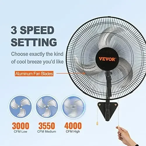 18 inch Wall Mount Fan Oscillating, 3-speed High Velocity Max. 4000 CFM Industrial Wall Fan for Indoor, Commercial, Residential,