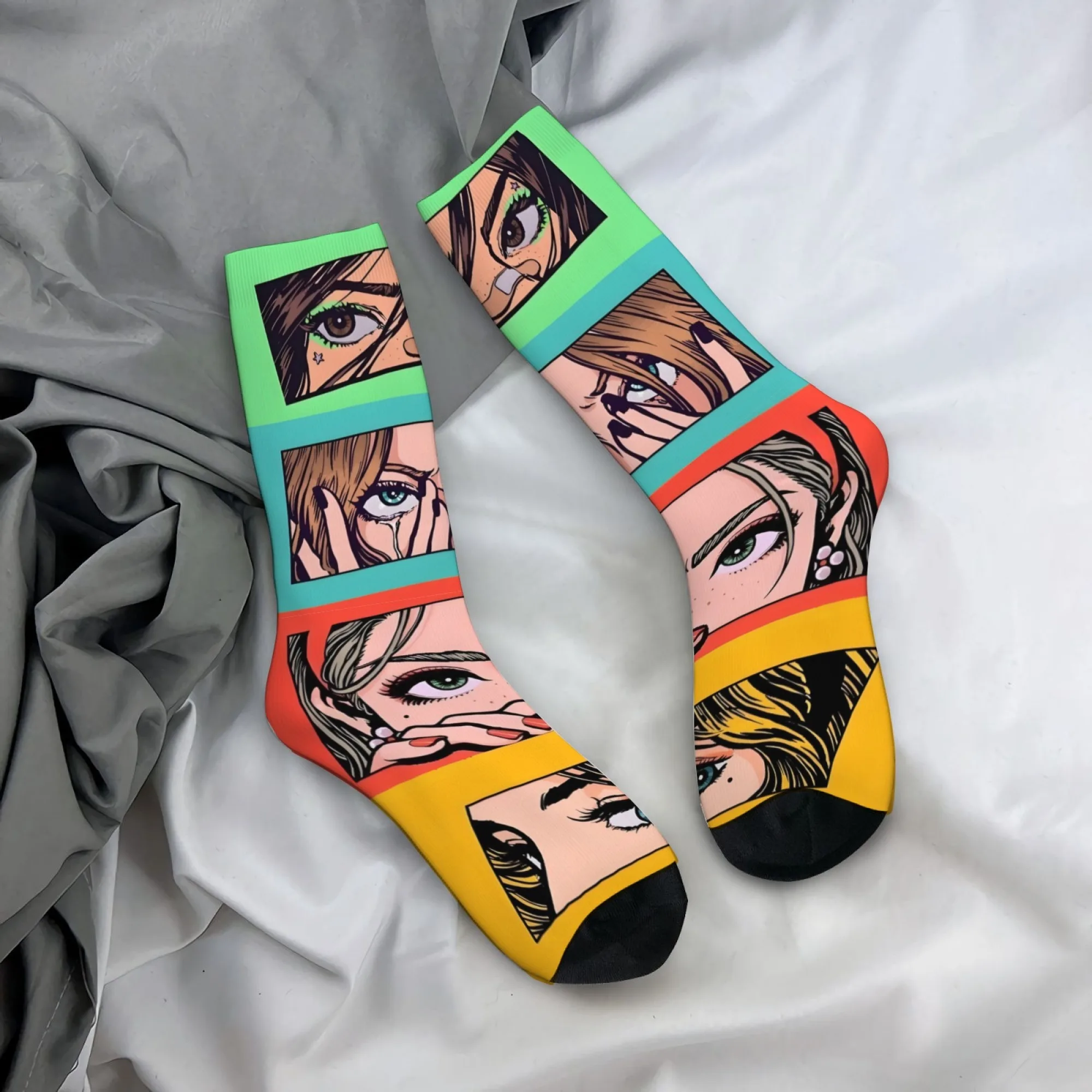 Anime Eyes Pop Art Herrensocken, Harajuku-Stil, Neuheit, lustig, glücklich, Kompressionssocken, bequem, atmungsaktiv, lässig, modisch