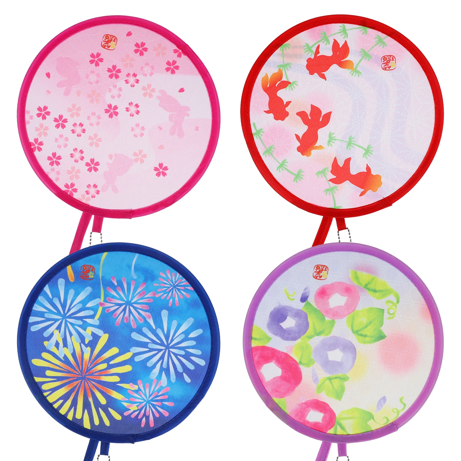

4 Pcs Japanese Folding Handheld Mini Portable Kids Fan Performance Circular Photo Prop Traditional Round Fan Hand Foldable