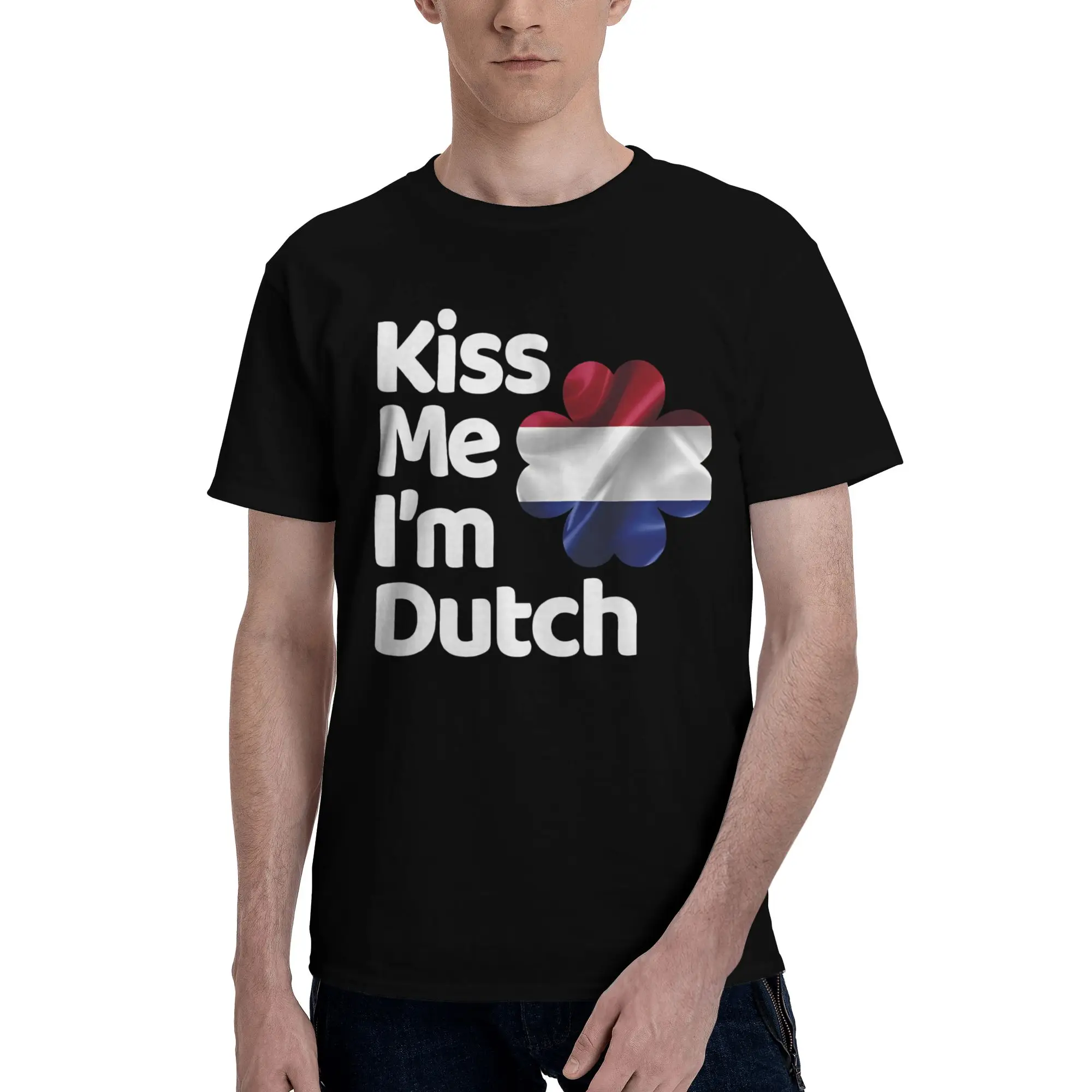 Men Women Graphic Printing Kiss Me I am Dutch from Netherlands T Shirt Tee Cotton  T-shirts Clothing