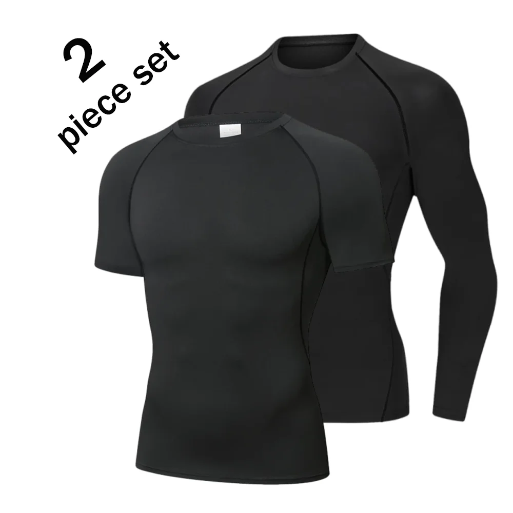 Summer 2 Pcs Men Compression Sport T Shirt Short Sleeve Training Fitness Top Tee Man Quick Dry Running Sport T Shirts