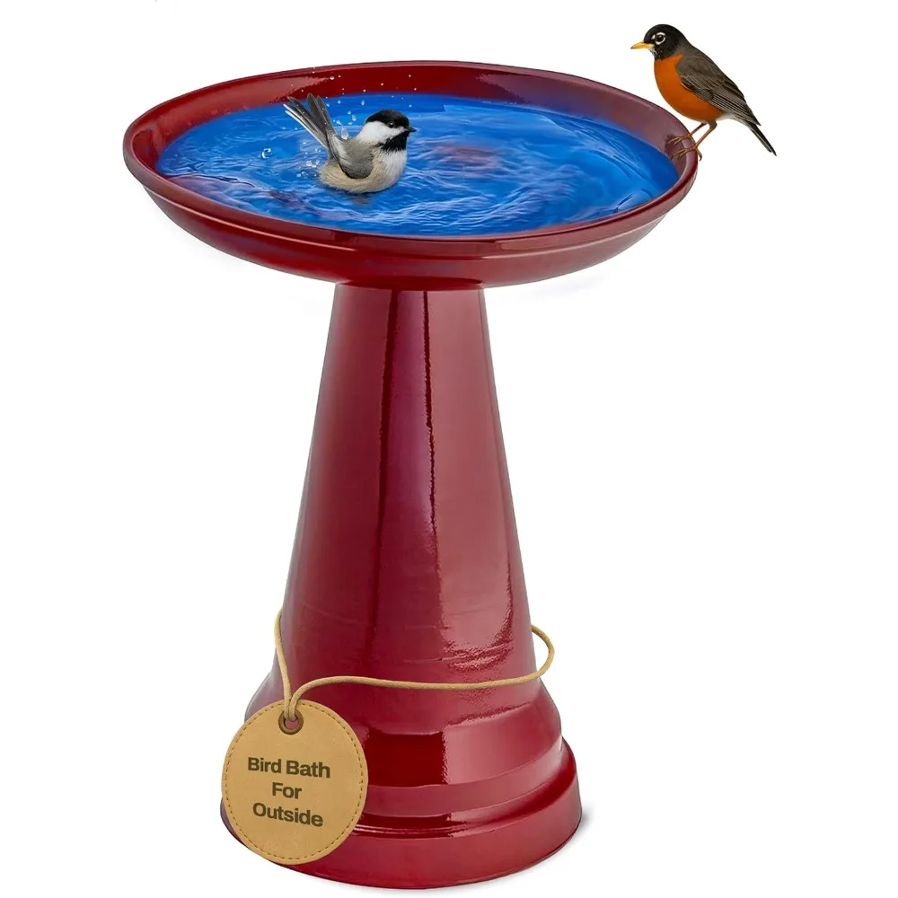 

Ohio Stoneware Bird Bath, Pedestal Bird Bath, Stable Locking Top, Weather-Resistant Ceramic Clay, Glazed Finish