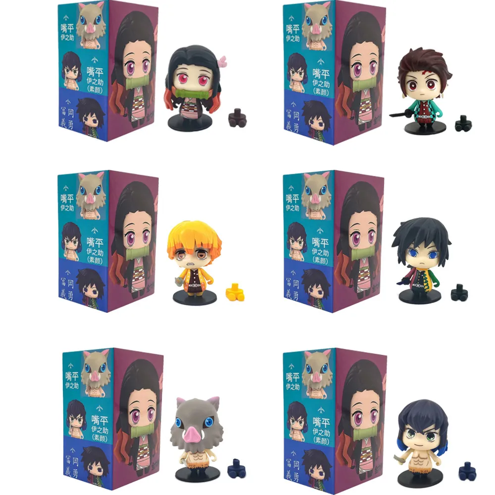 6 pz/1Set Anime Demon Slayer Figure Standing Block modello Kamado Tanjirou Nezuko intercambiabile modello Inosuke giocattolo Zenitsu regalo