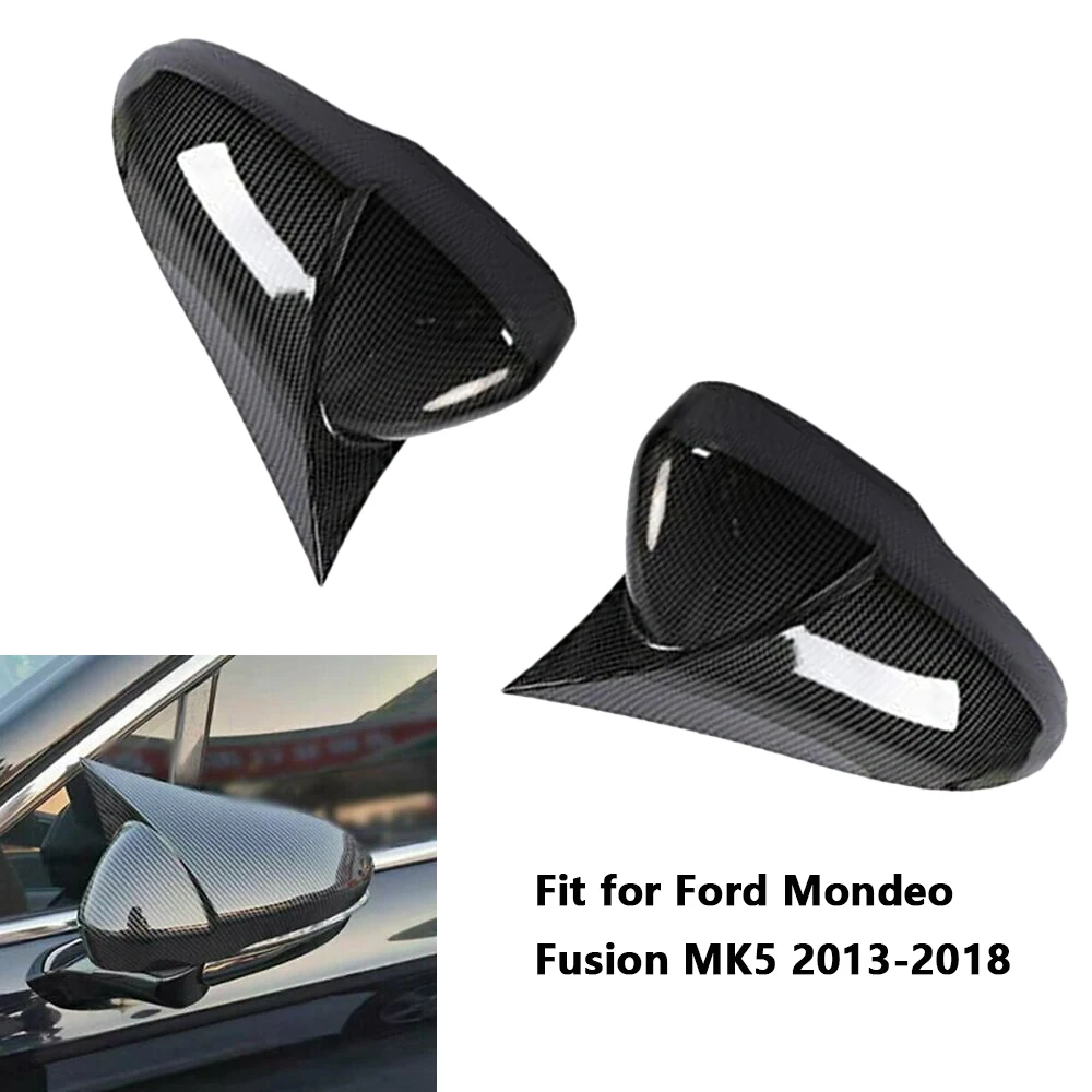 

2Pcs Car Rear View Side Mirror Cover Trim ABS Carbon Fiber Gloss Black For Ford Mondeo MK5 2013 2014 2015 2016 2017 2018