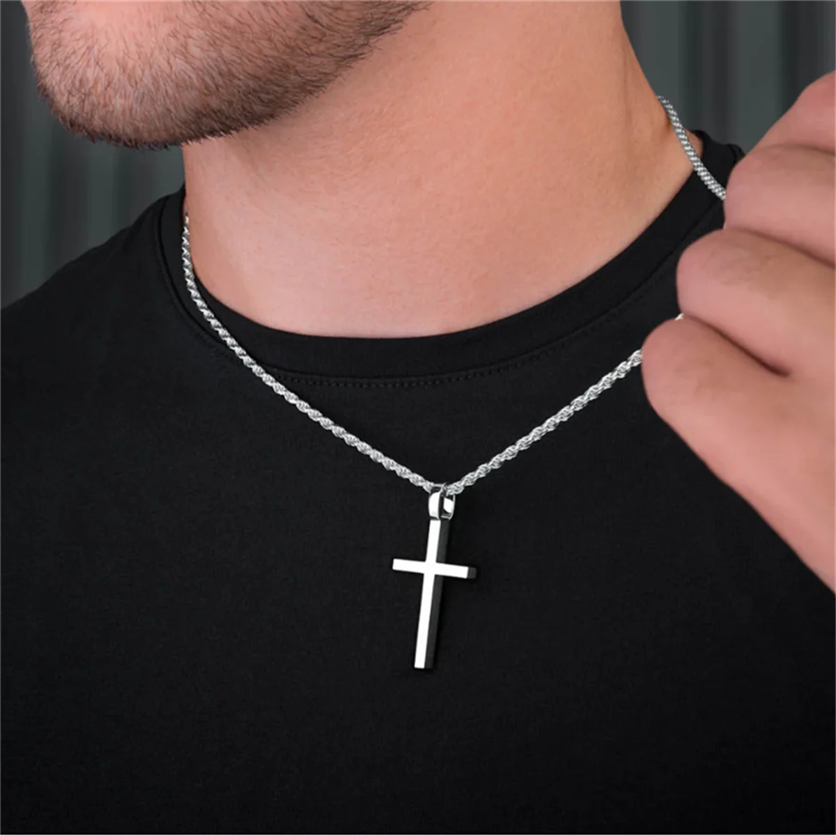 Cross Pendant Necklace Gold Thick Rope Chain Streetwear Hip Hop Jewelry Gift for Men Boyfriend Brother