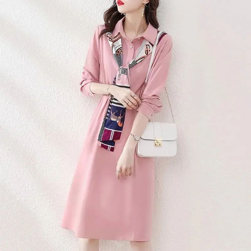 Large size women's clothing spring autumn new collection 2024 waist cinching age reducing slimming medium to long style Dresses