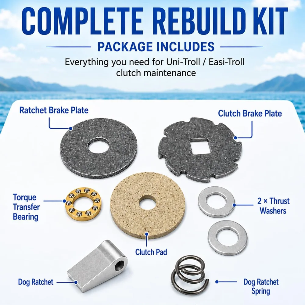 Troll/Easi-Troll Rebuild Kit for Cannon Manual Downrigger Maintenance Kit Includes Dog Ratchet Spring Clutch Pad Brake Plates
