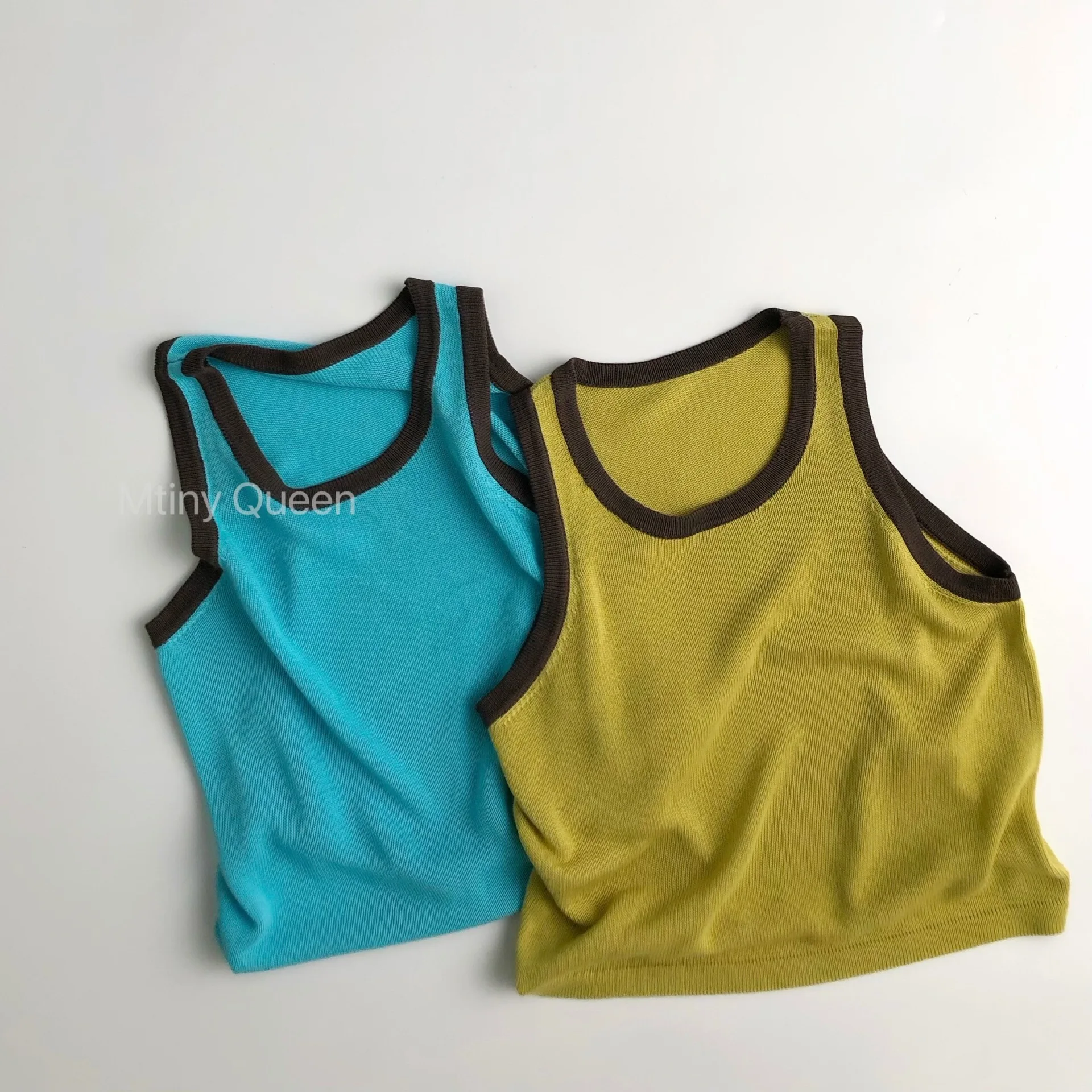 

Kids Summer Tank Top 2025 New Fashion Casual Daily Solid Color Sleeveless Knit Vest Boys Girls Ice Silk Top for 2-6Y
