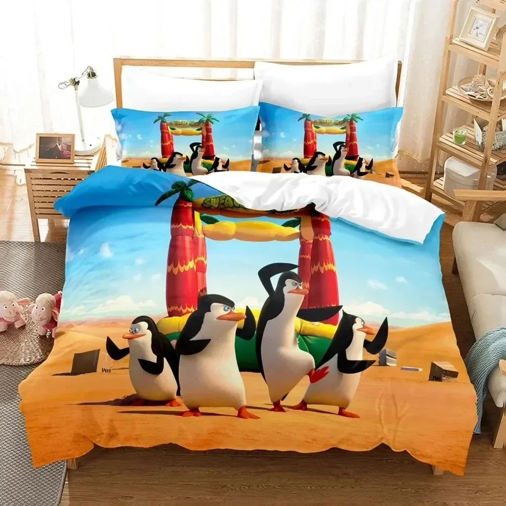 Luxury New 3D Print Cartoon Madagascar Penguin Bedding Set Boys Girls Twin Queen Size Duvet Cover Kids Adult Home Textileextile
