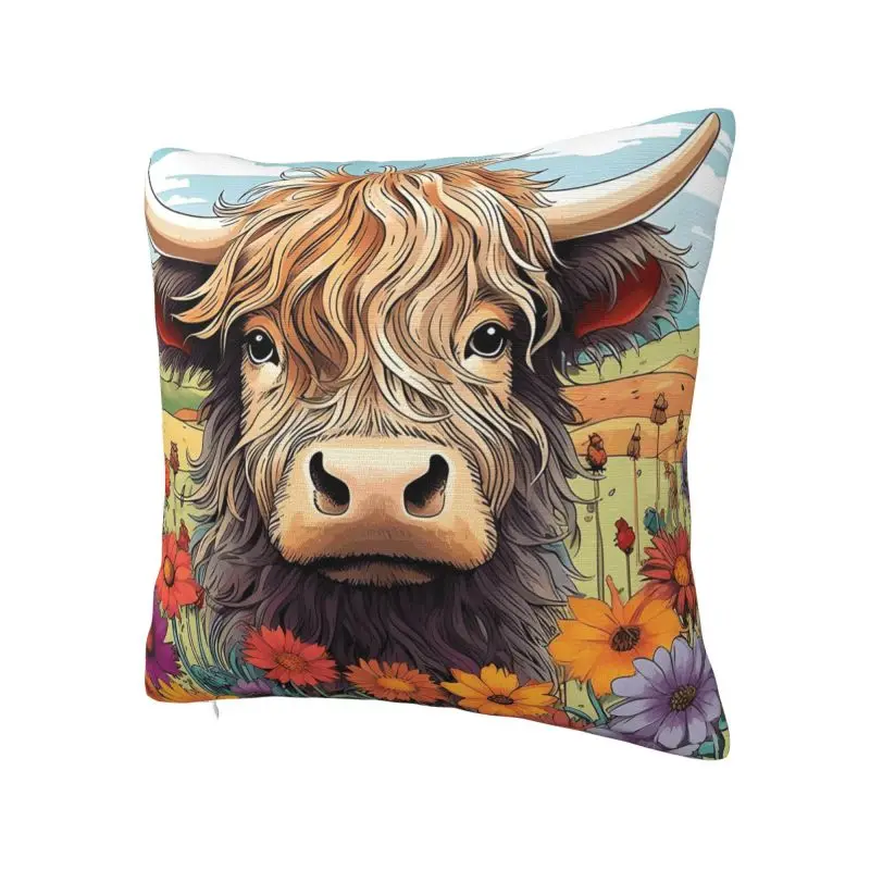 Modern Highland Cow And Flower Throw Pillow Covers Home Decor 3D Print Sofa Cushion Cover Polyester Soft Pillowslip Dakimakura