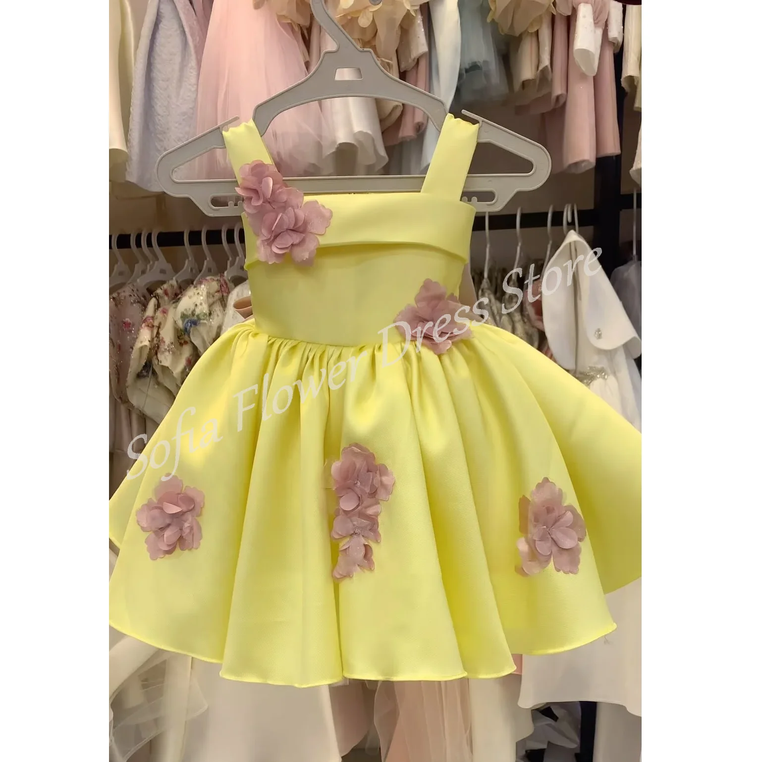 

White Ivory Flower Girl Dresses V Neck for Wedding Guest Kids Bridesmaid with Bow Lace Appqulies Tulle