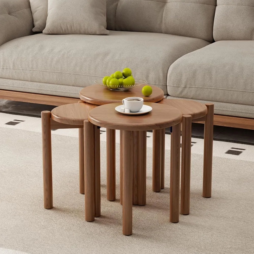 Ensemble de 4 tabourets empilables, tabourets en bois de 18 pouces, tables d'appoint gigognes, table basse gigogne, robuste et durable, sans installation