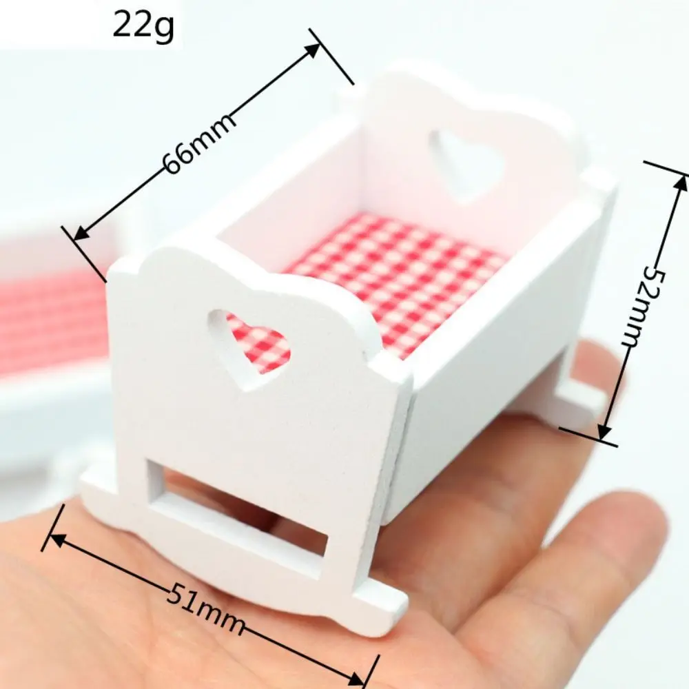 無垢材のミニチュア人形の家、無垢材、純白、ベビーベッド、ベッド、シミュレーション、家具モデル、人形の家のおもちゃ、1/12
