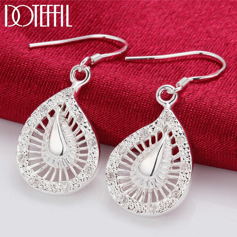 

DOTEFFIL 925 Sterling Silver Water Droplets Drop Earring For Women Wedding Engagement Party Jewelry