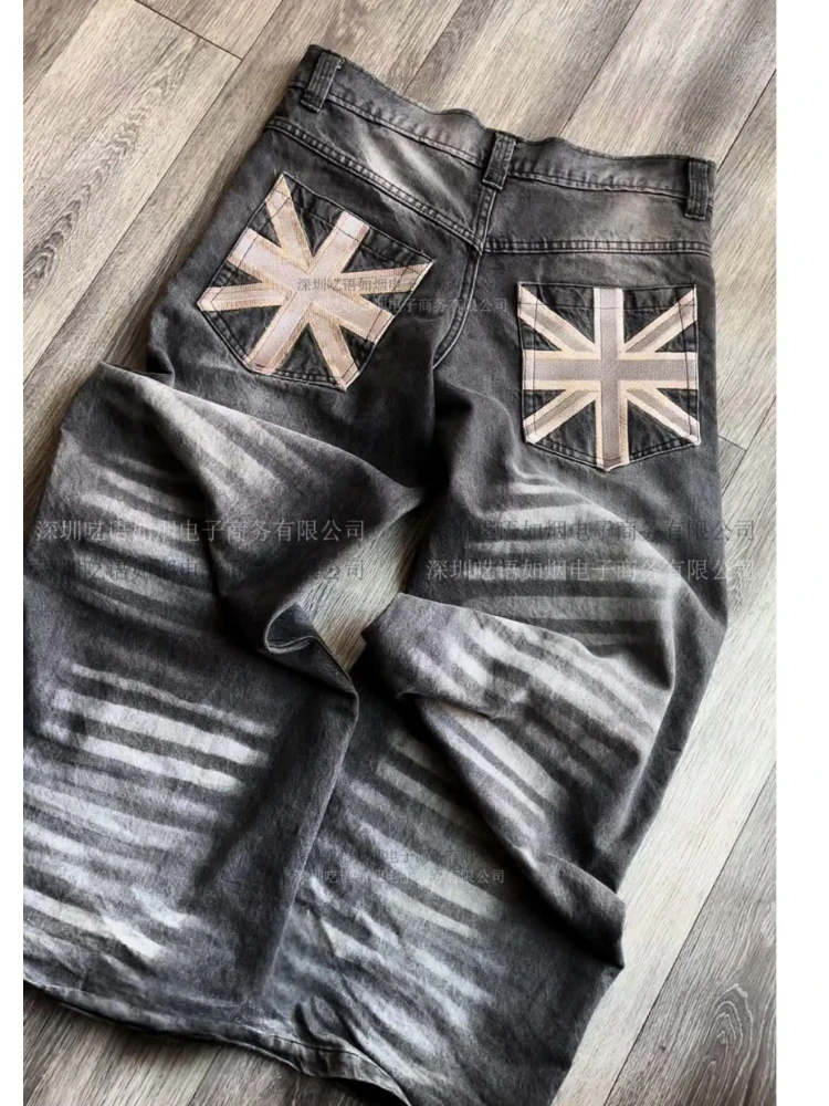 Winter fashion ladies on the new street, American retro washed ins Harajuku trend gradient jeans Y2k clothing