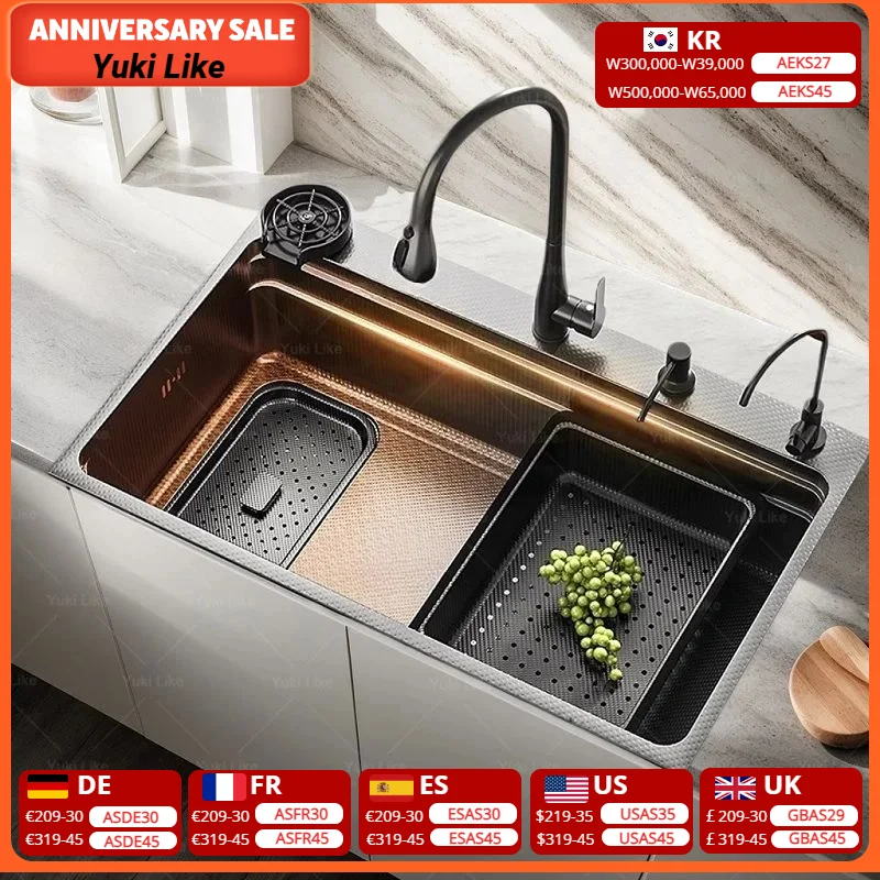 

Gray Stainless Steel Kitchen Sink Wash Cuisine Basin Household Multifunctional Stain and Scratch Resistant Large Single Slot