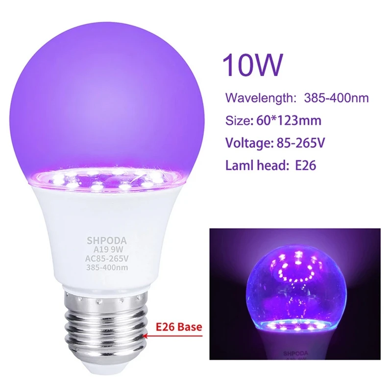 3 pçs 10w lâmpada uv ultravioleta detecção fluorescente lâmpada uv luz preta azul lâmpada e26 110v 220v para decoração de festa dj