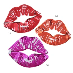 Large Sequins Sexy Lips Iron On Patches Applications Sewing Clothes Diy Transfer Sticker Tshirt Accessories Fashion Girl Sticker