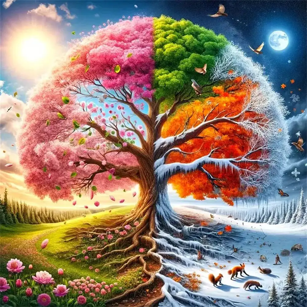 EverShine DIY Kunst Diamant Malerei Vier Jahreszeiten Landschaft 5D Diamant Mosaik Baum Handgemachte Stickerei Landschaft Hause Dekoration