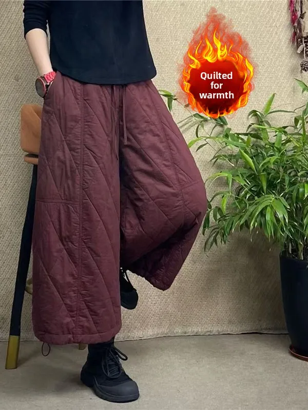 Verdikte katoenen broek met wijde pijpen Herfst Winter plus maat Dames Faion Losse afslankende casual negenpuntslaarsbroek