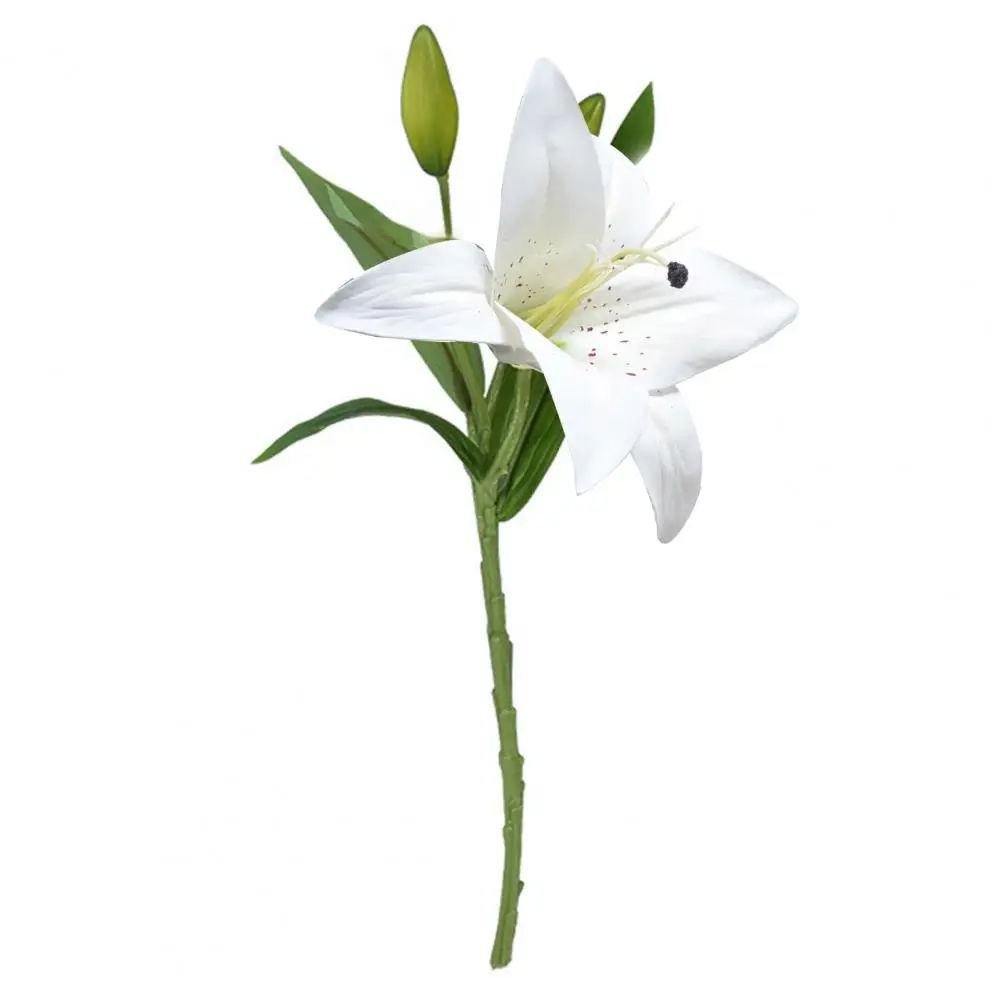 Artificial Lily Flower Branch with Green Leaves for Home Wedding Party Decor Faux for Indoor