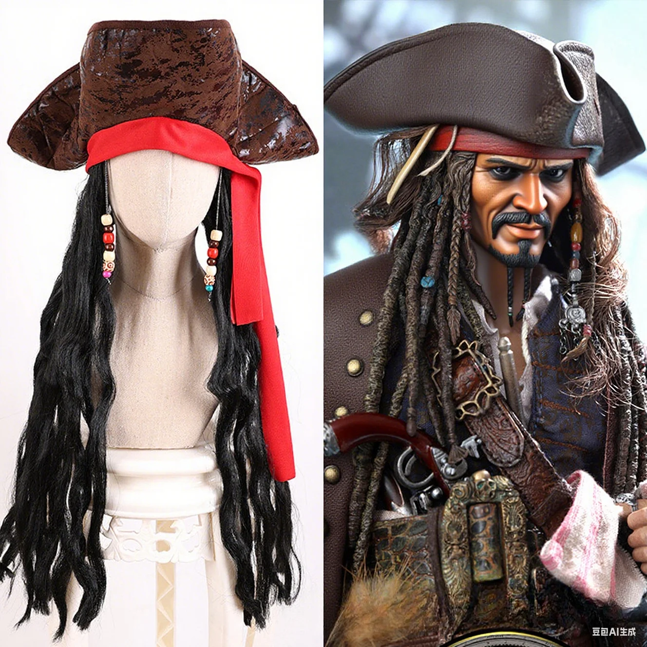 

For Caribbean Island Figure Captain Jack Pirate Hat Cosplay Imitation Leather Wig Hat | Fit Halloween Costume Party Stage Show