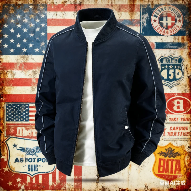 Cotton men's baseball-style jacket for casual workwear, durable and with multiple pockets, suitable for spring and autumn season