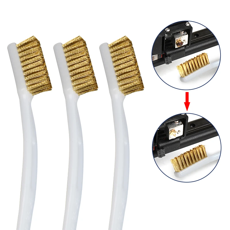 3Pcs Copper Wire Toothbrush Nozzle brush For 3D Printer Ender 3 Extruder Cleaner Tool Copper Brush Stainless Steel Brush