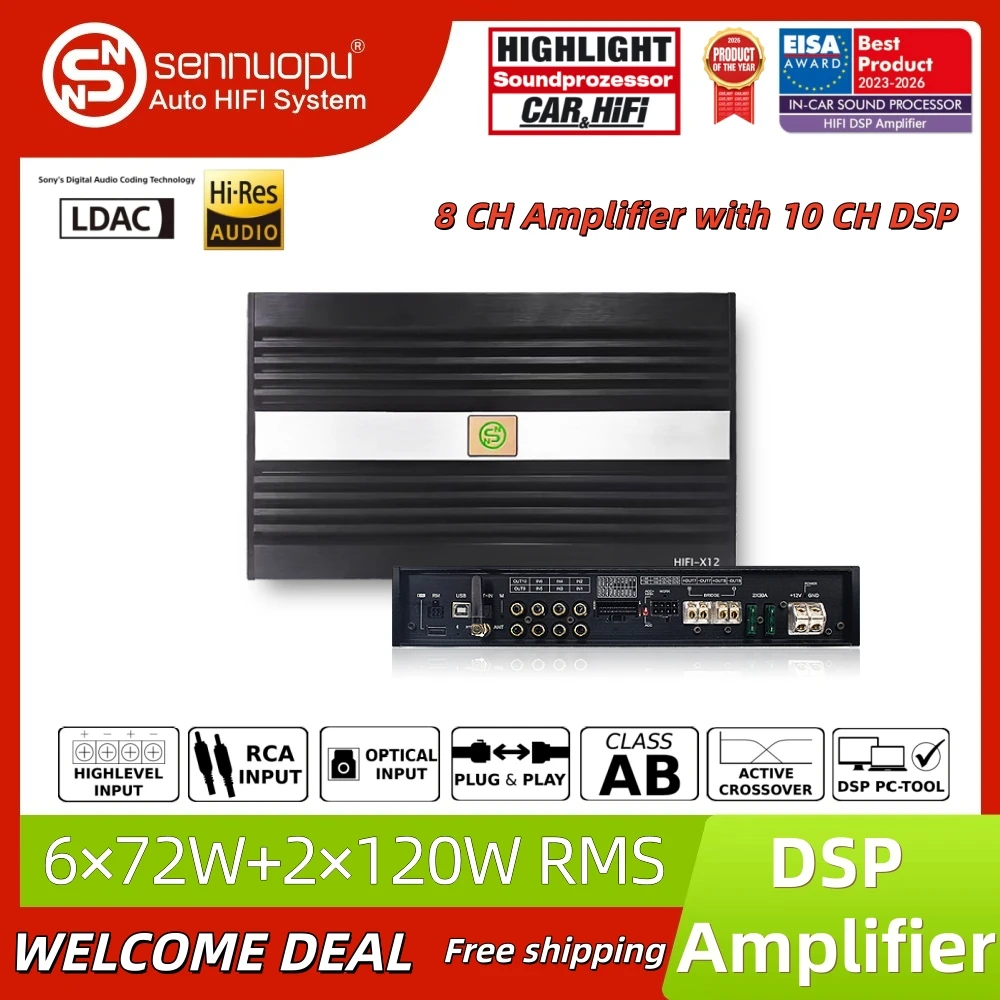 SENNUOPU HIFI X12 Car DSP Amplifier 8 Channel Amp 10 CH DSP Sony LDAC APTX HD OTG Lossless Audio Dual Tuning System