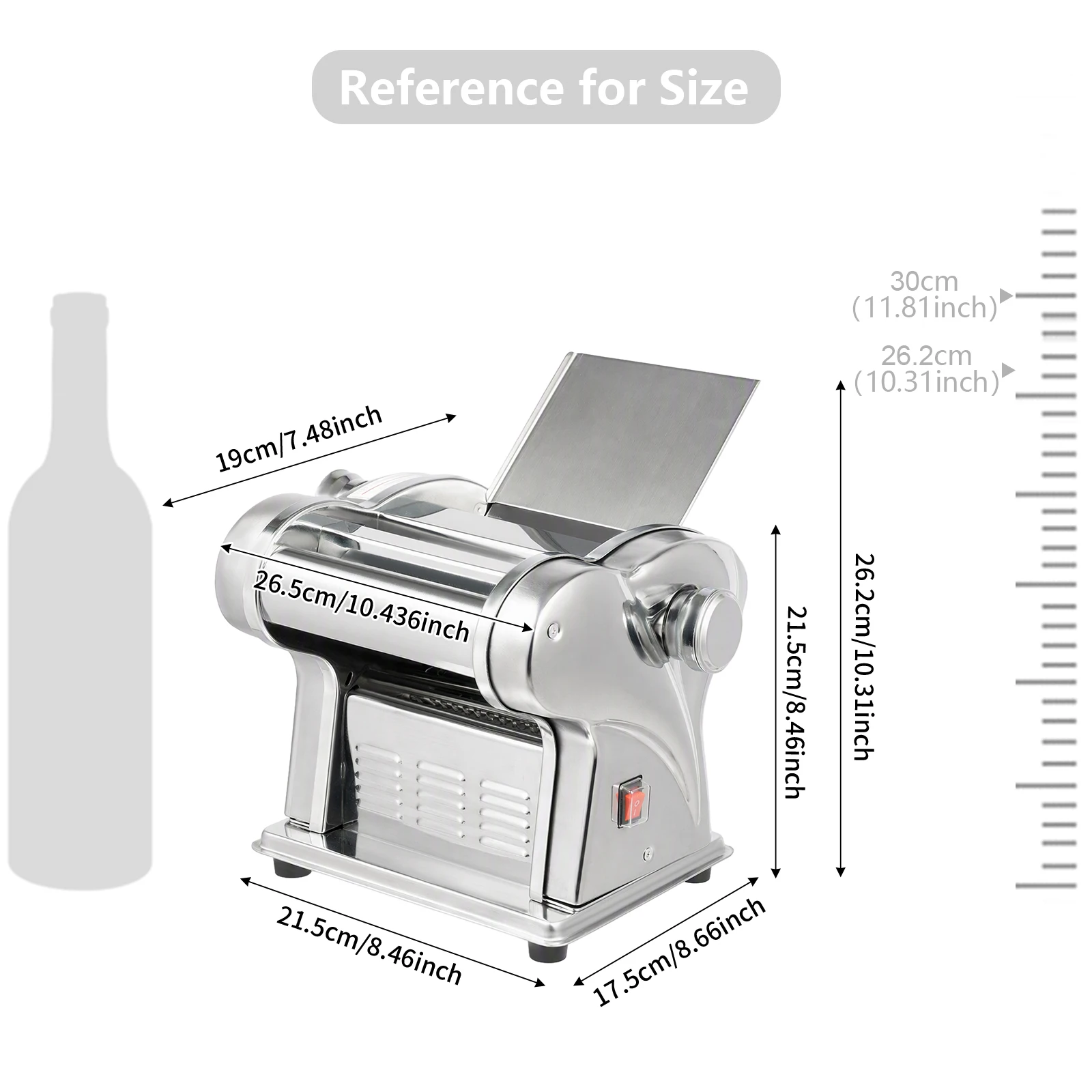 Automatic Manual Noodle Press Machine Dumpling Maker 110V 135W Silver 8 Gear Thickness Adjustment Desktop Pasta Maker