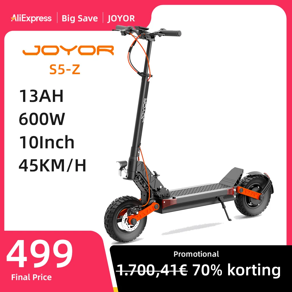 JOYOR S5-Z Electric Scooter, 48V 13Ah Battery, 600W Motor, 10*3-inch Tires, 25km/h Speed, 40-55km Range, Front & Rear Disc Brake