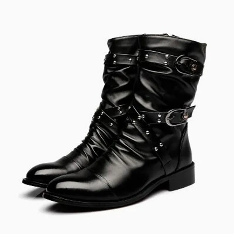 Botas de Media Caña de Cuero para Hombre, de Alta Calidad, Estilo Punk Rock, Clásicas para Otoño e Invierno, Color Negro, Tallas Grandes 38-46 para Hombre y Mujer