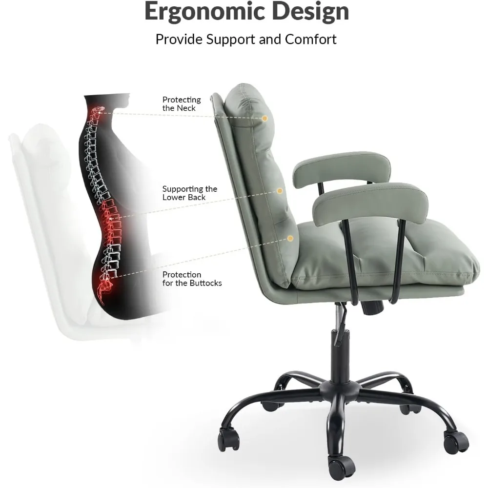 كرسي مكتب HULALA HOME من الجلد الصناعي مع قفل مائل وقاعدة معدنية، 360 درجة ° كرسي كمبيوتر قابل للتعديل بارتفاع دوار، مريح #6