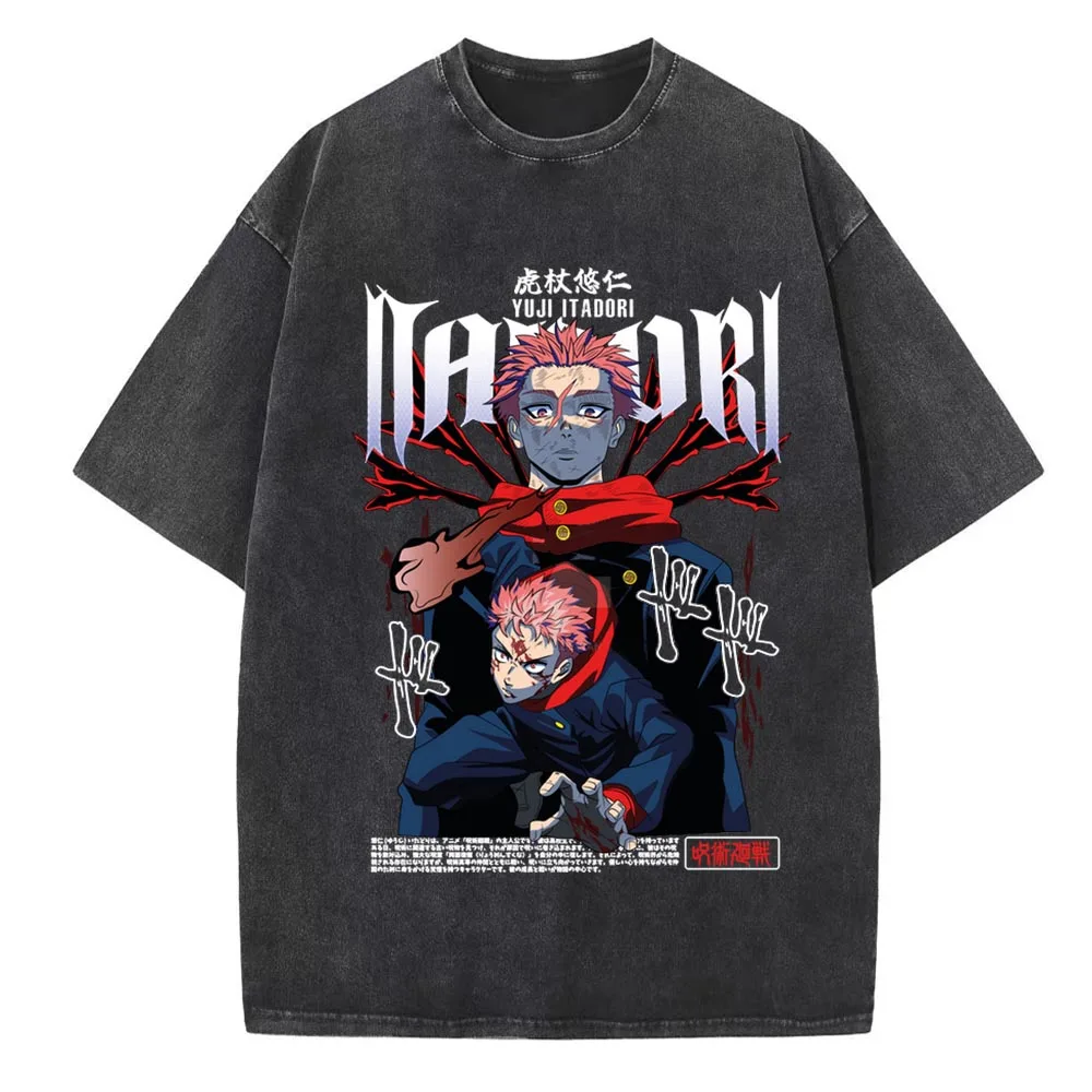 

Jujutsu Kaisen Men's T-shirt Washed Summer O-Neck Short Sleeve Tees Women's T Shirts Vintage Oversized Gym Clothes Harajuku Tops