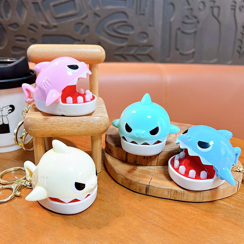 cartoon hand-biting shark keychain, fun student toy, bag pendant, small