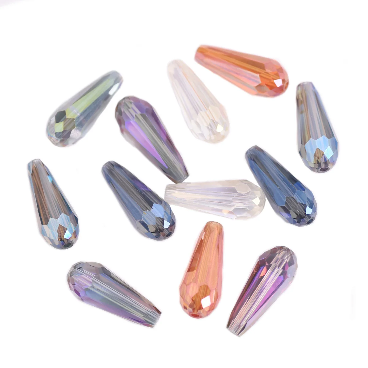 10pcs Colorful Long Teardrop Shape 20x8mm Faceted Crystal Glass Loose Beads For Jewelry Making DIY Crafts Findings